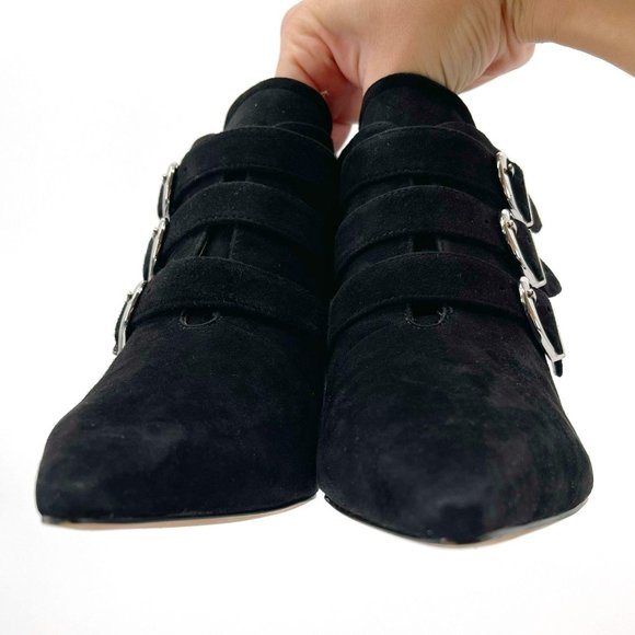 Linea Paolo Ivy Black Suede Pointy Toe Buckle Stiletto High Heel Bootie Size 9 - Picture 8 of 12